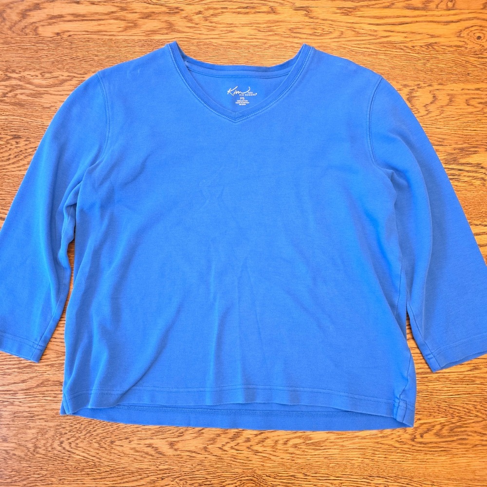 Kim‎ Rogers Petite Small Royal Blue V-Neck 3/4 Sleeve 100% Cotton Knit Top - Picture 3 of 12